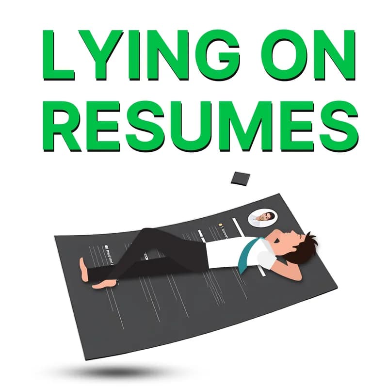 The words “Lying on Resumes” above an illustration of a person lying face up on a long sheet of paper.