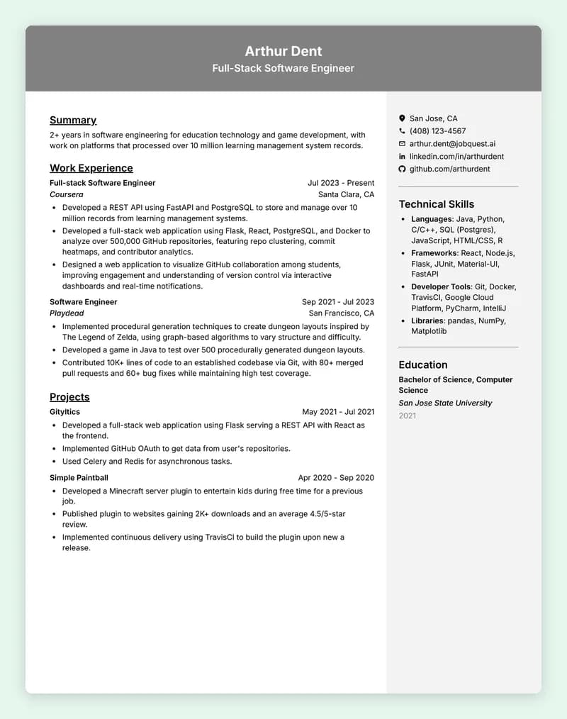 ATS resume template Modern A with a centered header