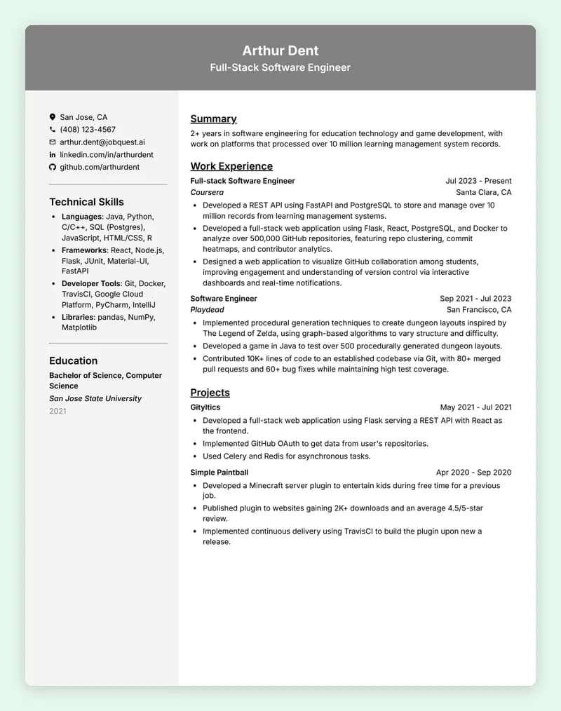 ATS resume template Modern B with a centered header